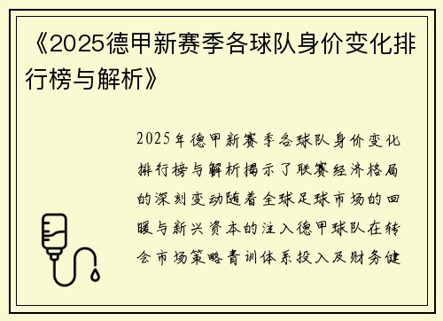 《2025德甲新赛季各球队身价变化排行榜与解析》